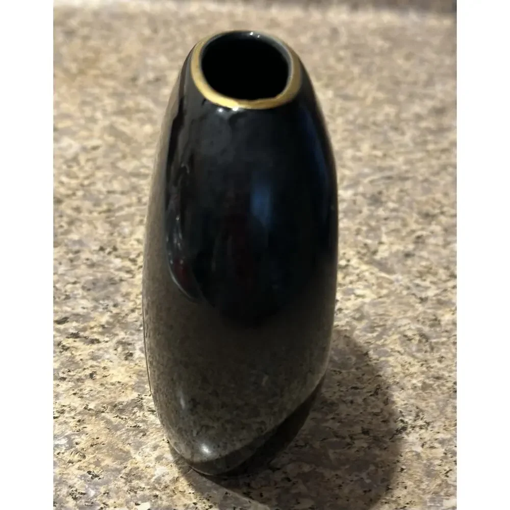 The Art of Chokin 24k Gold Trim Japanese Lcalla lilies Black Vase Vintage Chic